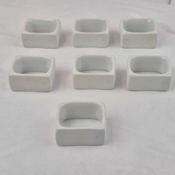 Crown Baccara Napkin Rings Modern Rectangle Porcelain Glossy Finish Set of 7 - Picture 7 of 13
